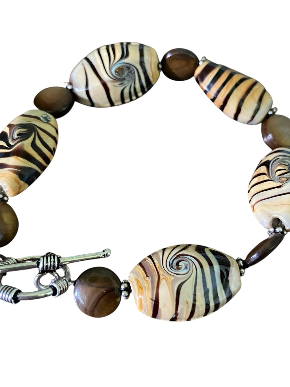 Donna Dressler Sterling Silver Agate Tigers Eye Bracelet Chocolate Brown Swirl - Picture 6 of 8